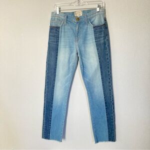 Current‎ Elliott Jeans Seamed Vintage Straight Two Tone Patchwork Raw Hem
